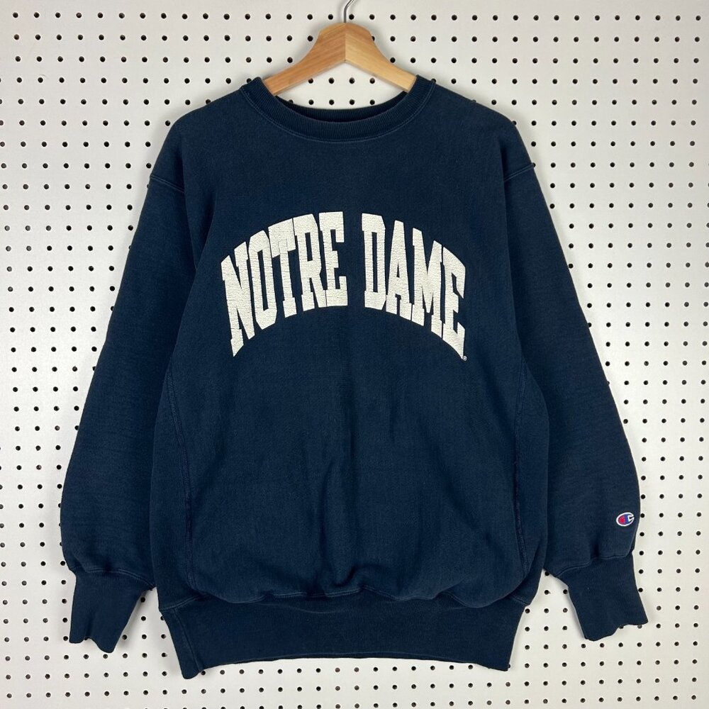 Notre Dame 90s Large Crewneck Sweatshirt Champion Reverse Weave Blue Vintage ND